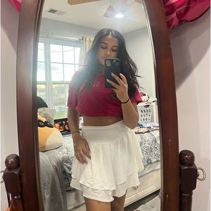 SHEIN MOD Ruched Waist Two
Layer Hem Skort